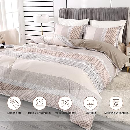 Qucover Single Duvet Cover 135x200cm+50x75*1, Beige Cream