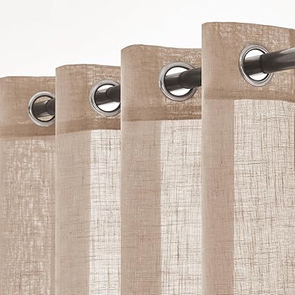 Woaboy Linen Kruz Curtains Living Room Semi-Transparent 140x145cm Light Brown