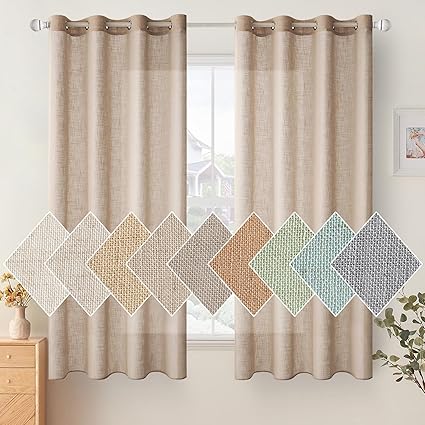 Woaboy Linen Kruz Curtains Living Room Semi-Transparent 140x145cm Light Brown