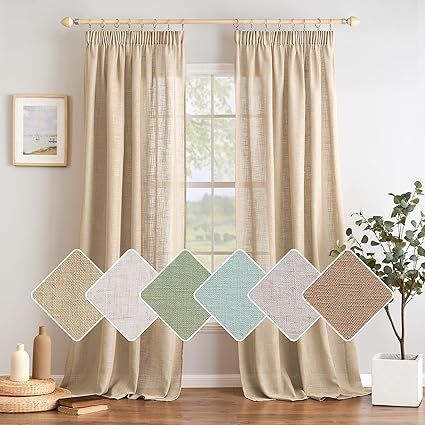 Woaboy Linen Curtains with Ruffle Tape Set of 2 140 x 260 cm (W x H), Beige