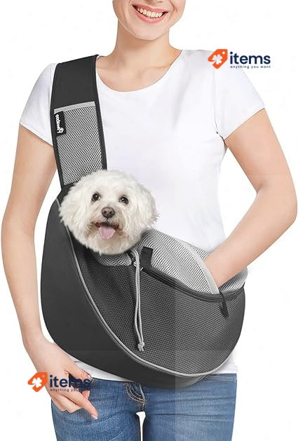 Pawaboo Dog Sling Carrier, Dog Papoose with Zipper Touch Pocketl, Black, Small