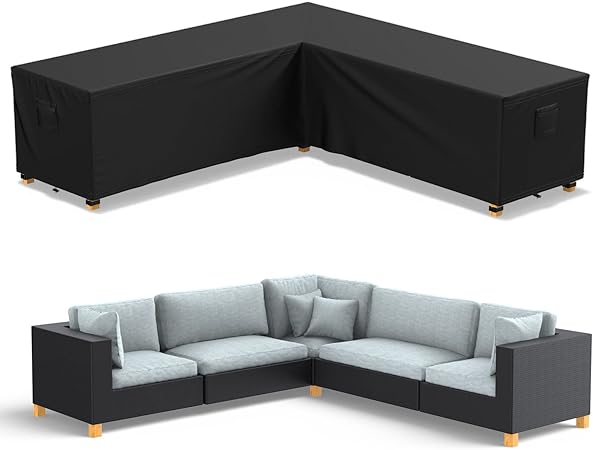 BROSYDA L Shaped Garden Furniture Covers 250x250x110 cm Black