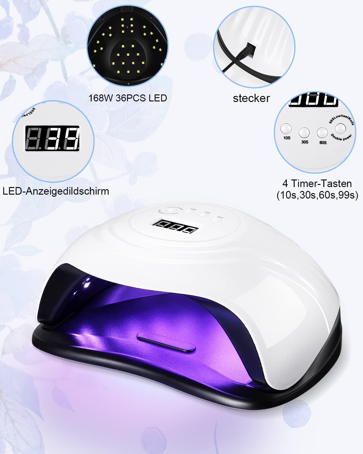 Birshe 168W UV Nail Dryer Lamp, Professional Nail Lamps, Quick Drying White