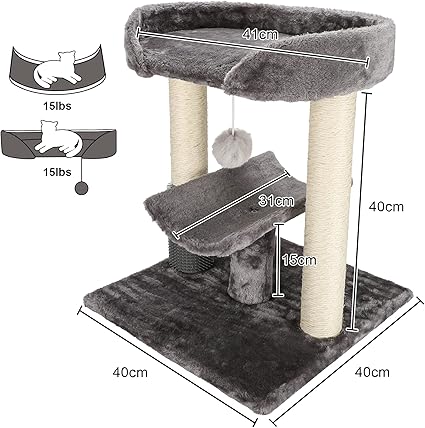 Awefrank Cat Tower with Cat Scratching Post with Hanging Ball and Perches(Grey)