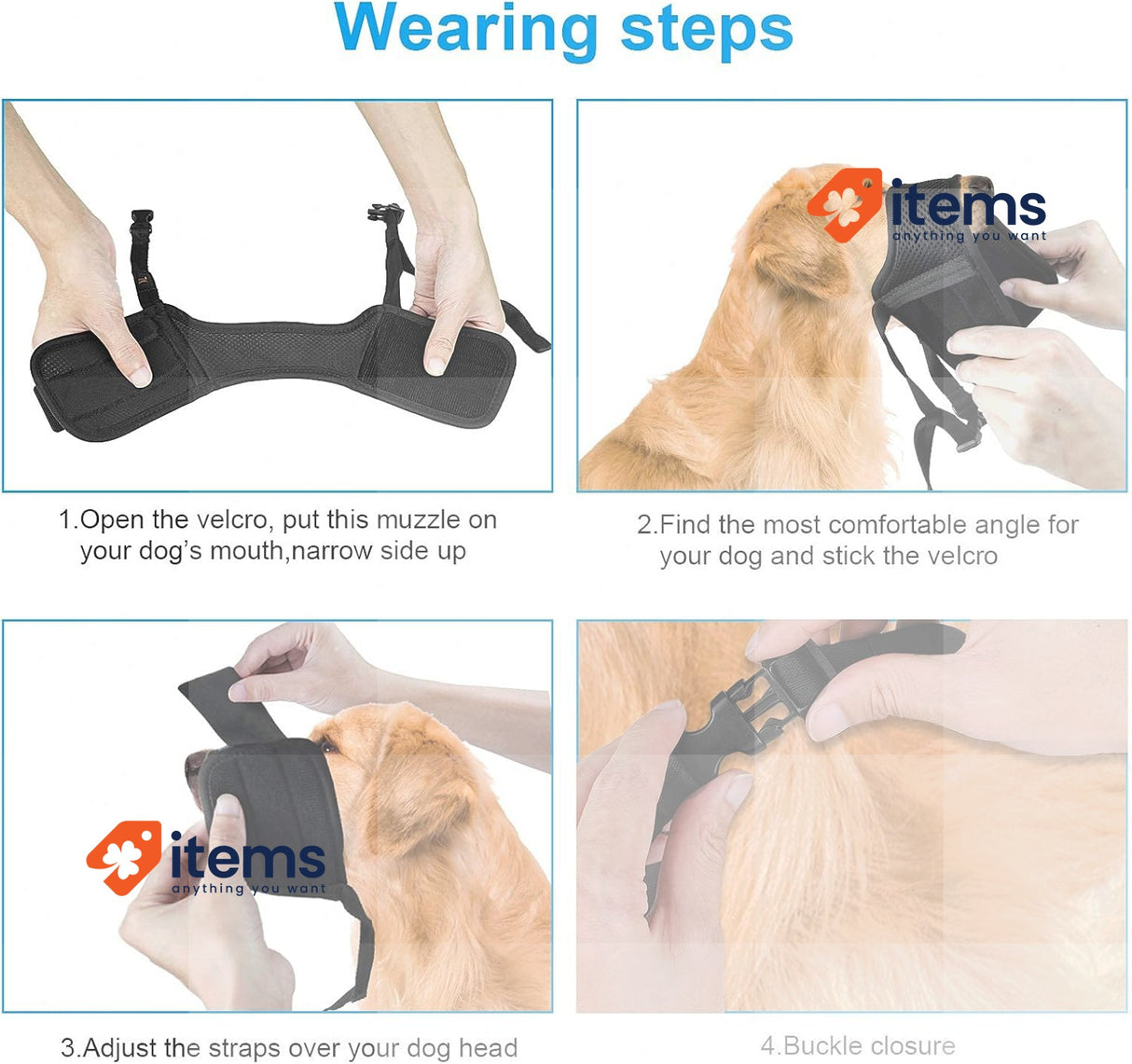 WuGu Dog Muzzle for Dogs, Adjustable Nylon Muzzle for Dogs, Size XL, Black