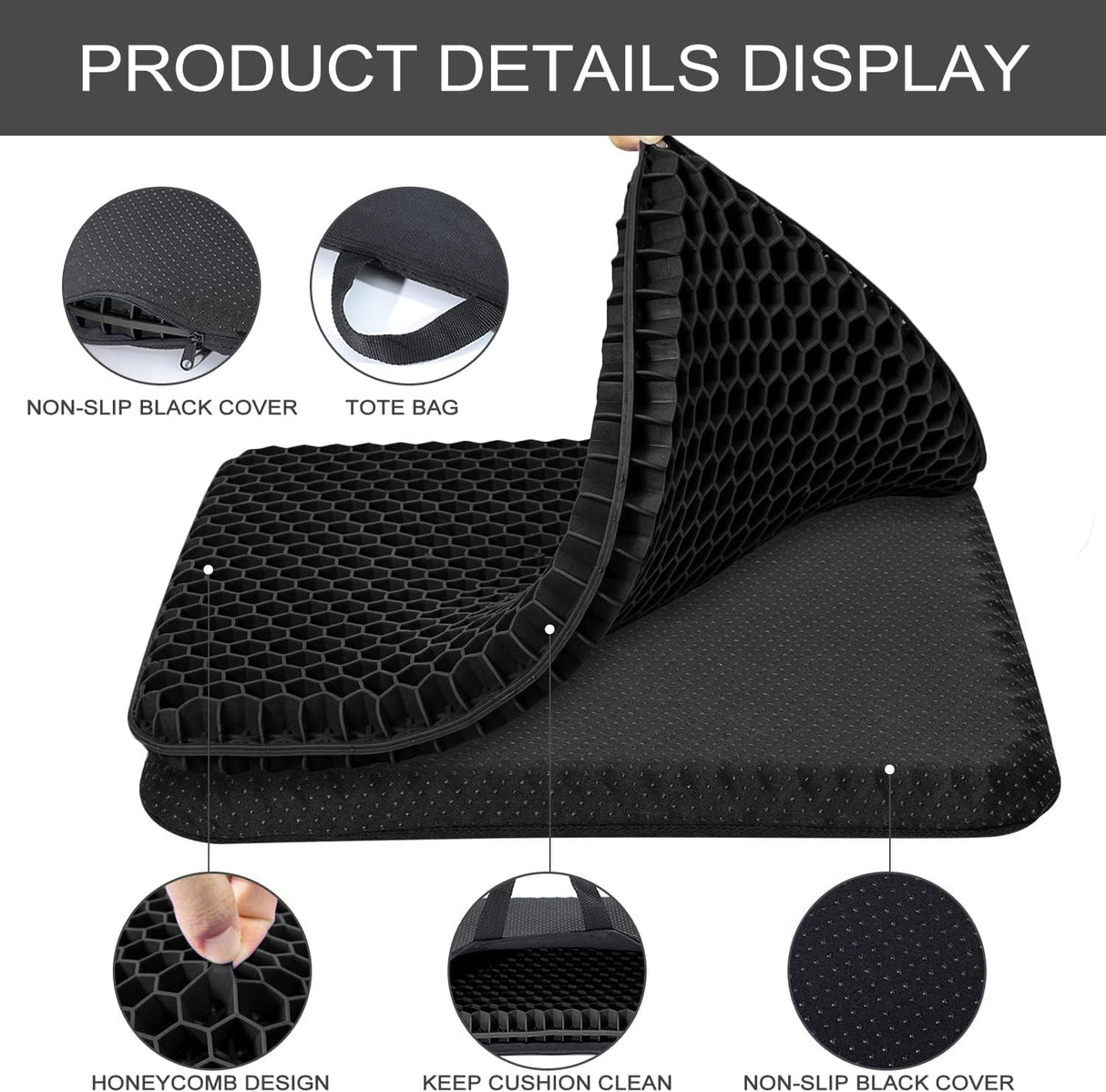 Fzitiy 2023 NewLarge Gel Seat Cushion, Honeycomb Design Double Black