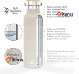 Daikoku Bottle, Double-Walled Stainless Steel Thermos, Two Caps, Beige, 500 ML