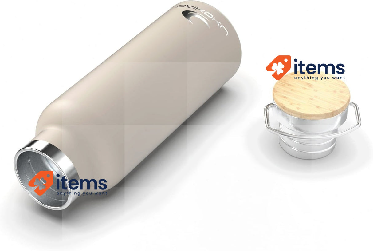 Daikoku Bottle, Double-Walled Stainless Steel Thermos, Two Caps, Beige, 500 ML