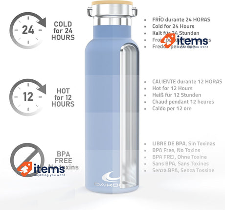 Daikoku Double Walled Stainless Steel Thermos Bottle Hot/Cold Drinks 500ml Blue