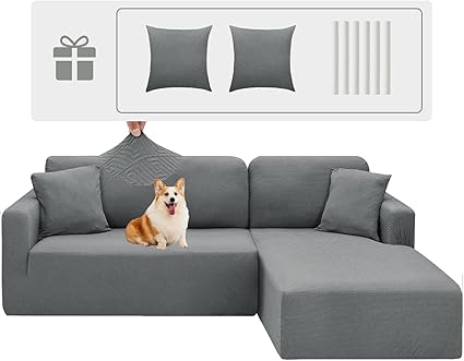 CHELZEN Elastic Sectional Couch Cover 2 Seater+2 Seater Light Gray