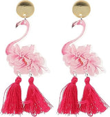 USHOBE 1 Pair of Cute Flamingo Tassel Earrings Animal Bird Swing Earrings