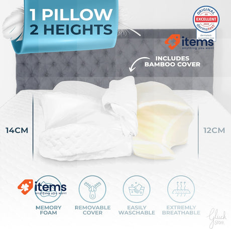 Glückstoff® Orthopedic Neck Pillow [FOR ALL SLEEP TYPES] - Side Sleeper Support