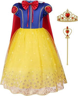 AOMIG Costume Snow White Girl, Princess Costume Girl , Crown and Red Cape