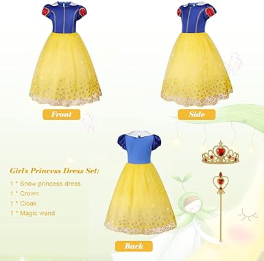 AOMIG Costume Snow White Girl, Princess Costume Girl , Crown and Red Cape