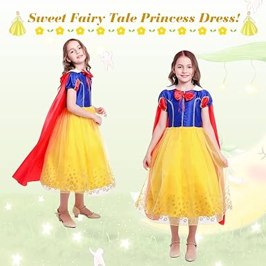 AOMIG Costume Snow White Girl, Princess Costume Girl , Crown and Red Cape