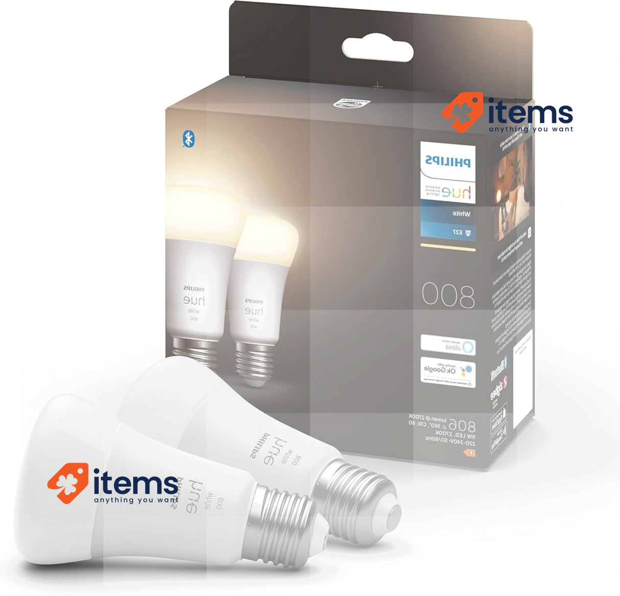 Philips Hue White A60 Smart LED Light Bulb 2 Pack [E27 Edison Screw] for Home