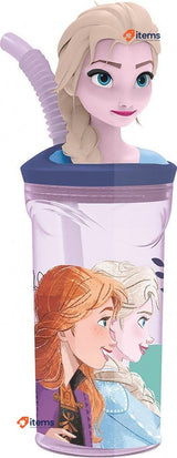 Disney Frozen Elsa And Anna 360ml Water Bottles Vacuum Flasks Blue Plastic Straw