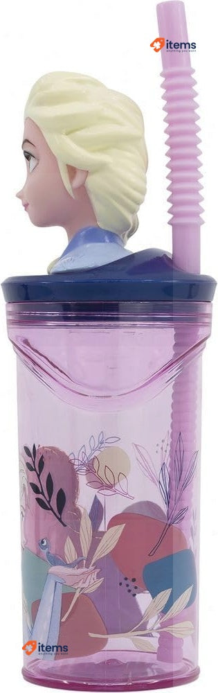 Disney Frozen Elsa And Anna 360ml Water Bottles Vacuum Flasks Blue Plastic Straw
