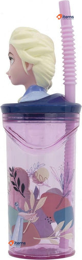 Disney Frozen Elsa And Anna 360ml Water Bottles Vacuum Flasks Blue Plastic Straw