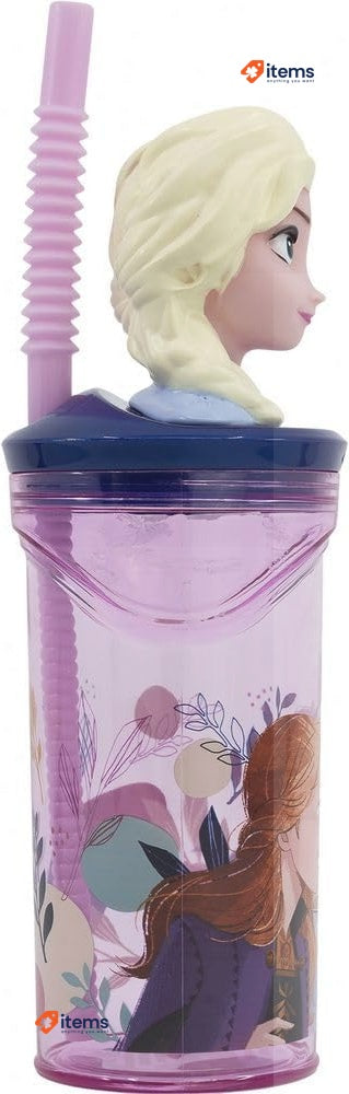 Disney Frozen Elsa And Anna 360ml Water Bottles Vacuum Flasks Blue Plastic Straw