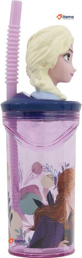 Disney Frozen Elsa And Anna 360ml Water Bottles Vacuum Flasks Blue Plastic Straw