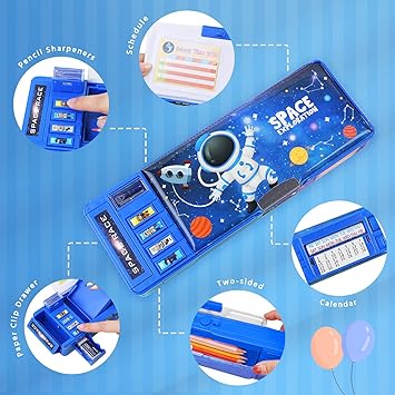 Ristpal Pop Up Multifunctional Pencil Case for Boys and Girls Blue