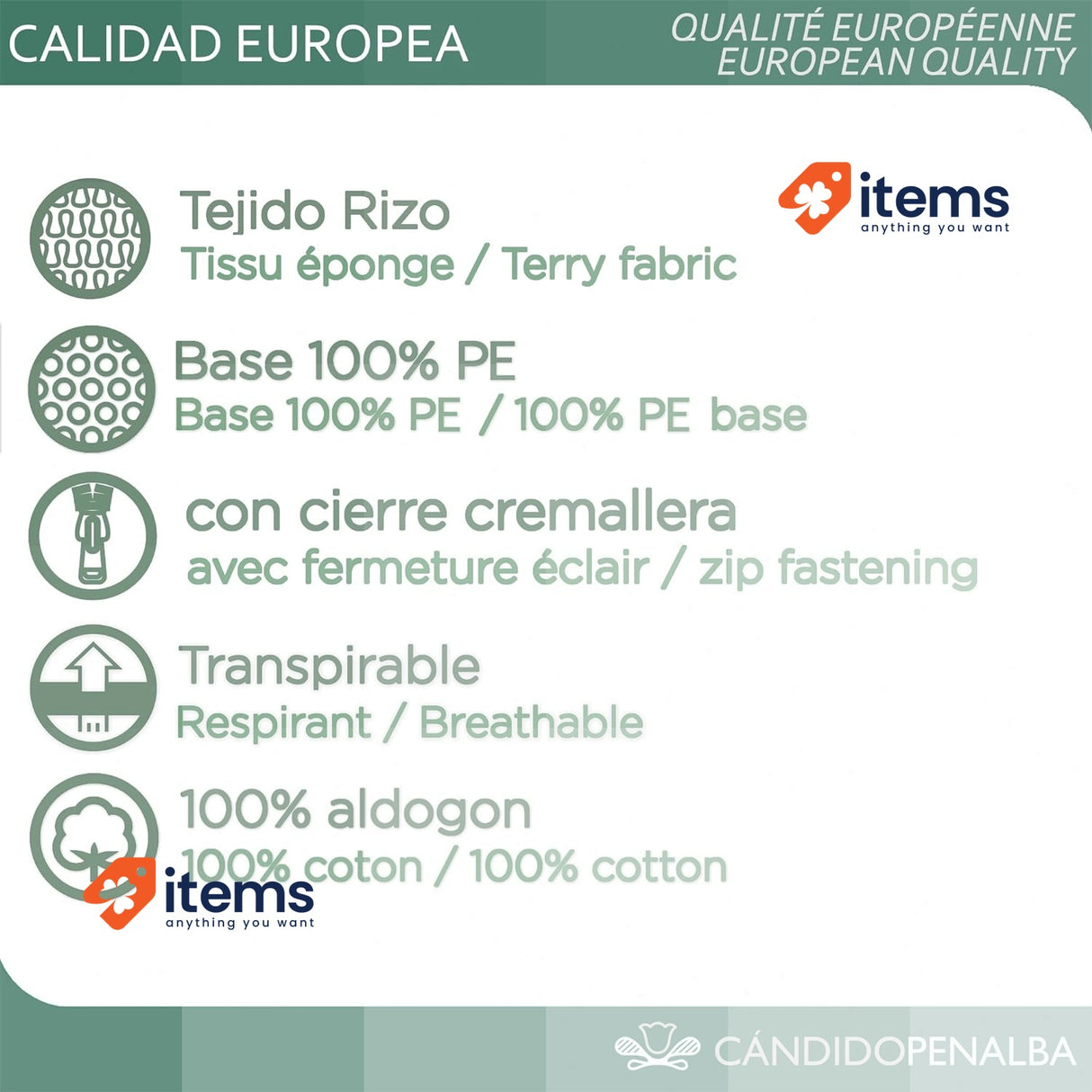 Candidopenalba Absorbent Mattress Cover Zip Protector Anti - Mouth Barrier Terry