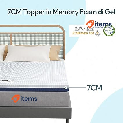 BedStory 7CM Topper Double 160x190 cm, Topper Memory Foam by Gel White