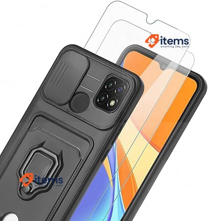 Zallagre Phone Case With Rope Compatible Redmi 9A/9C Xiaomi Poco C3 Black 2 Card