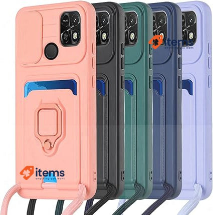 Zallagre Phone Case With Rope Compatible Redmi 9A/9C Xiaomi Poco C3 Black 2 Card