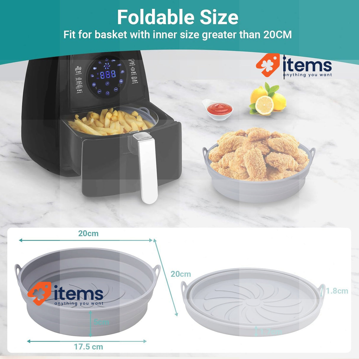 Alyvisun Air Fryer Silicone Liners 2PCS Reusable Airfryer Oven (Grey)