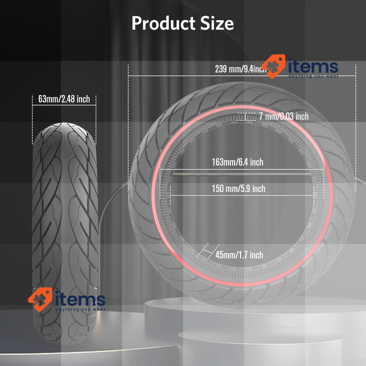 OUXI 10 x 2.5 Inch Replacement Tyres Solid Tyres with 1 Mounting Tool
