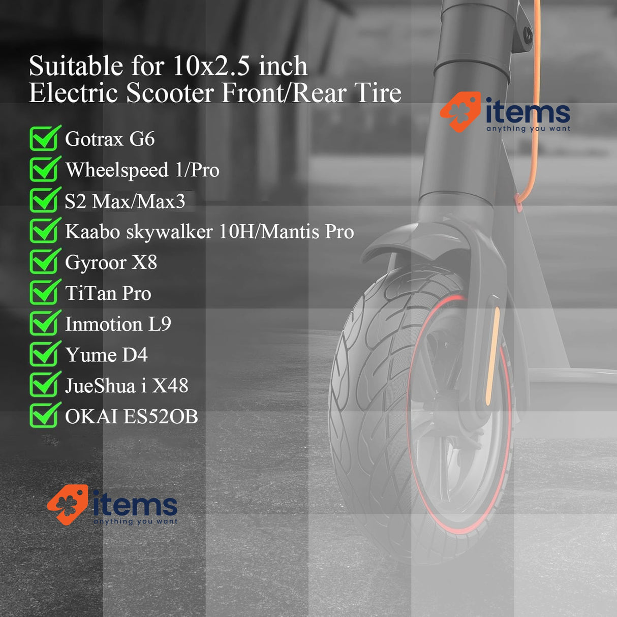 OUXI 10 x 2.5 Inch Replacement Tyres Solid Tyres with 1 Mounting Tool