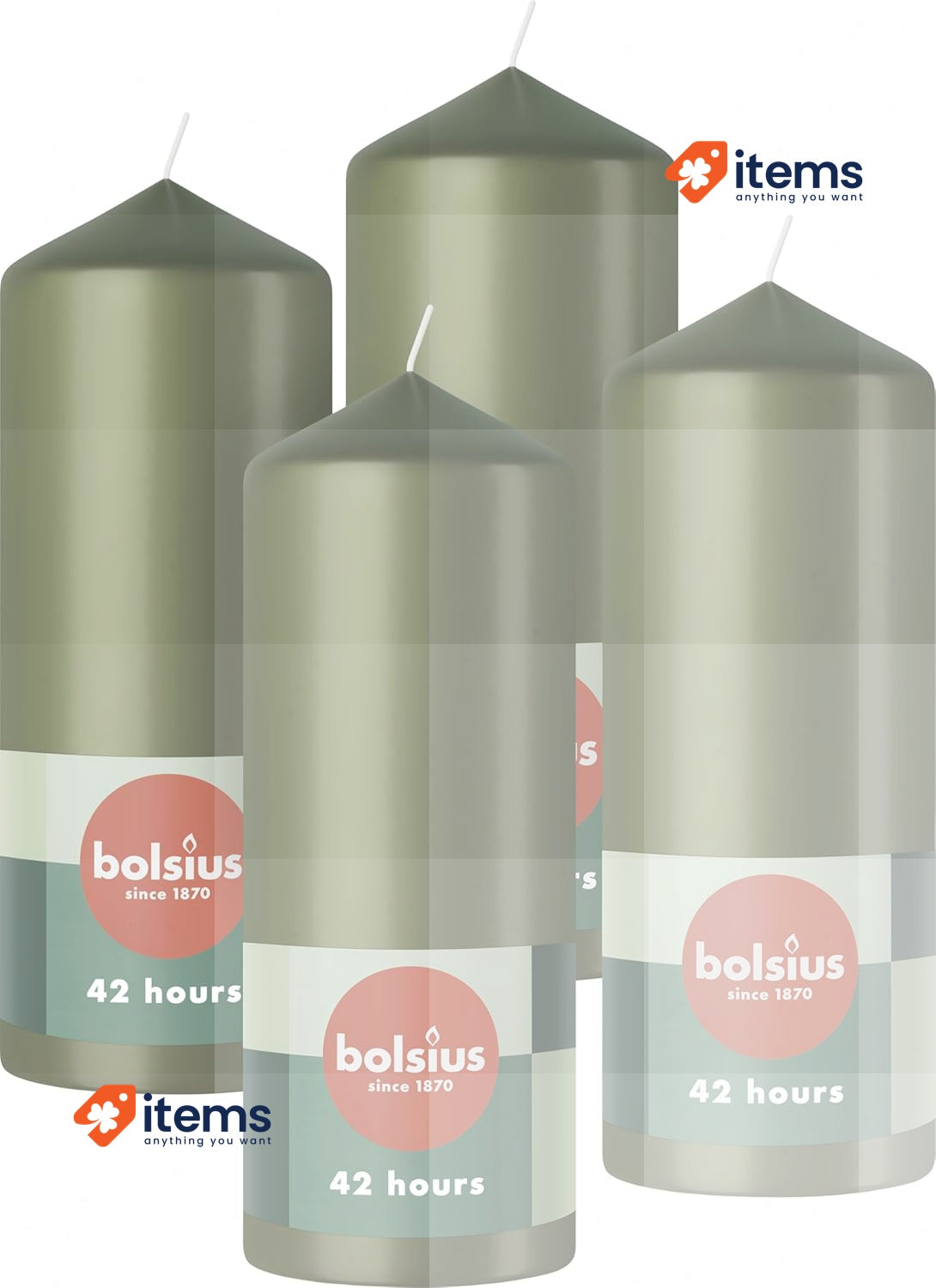 Bolsius Pillar Candles Green - 4-Pack 15 x 6 cm Decorative Household Candles