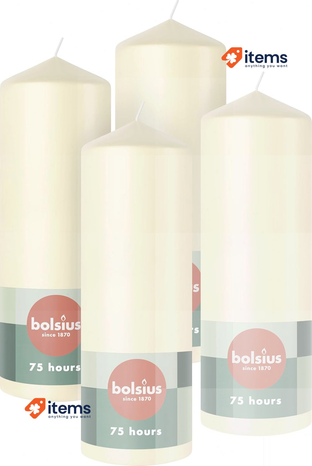 Bolsius Pillar Candles - Ivory - 4-Pack - 20 x 7 cm - Decorative Candles