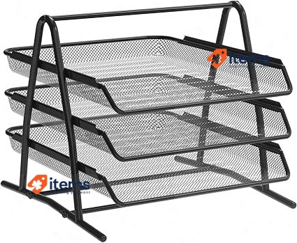 Detectalia Desk and Document Organiser Tray 3 Levels Black A4 Metal Mesh Folder