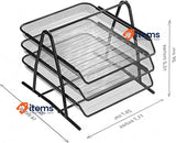 Detectalia Desk and Document Organiser Tray 3 Levels Black A4 Metal Mesh Folder