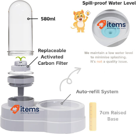 septillar Pet Water Dispenser Station, 580ml Grey