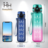 HoneyHolly Drinking Bottle 1 Litre, Sports Water Bottle 32 oz Purple & Blue