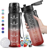 HoneyHolly Drinking Bottle Sports Water Bottle 32 oz Black Red-1