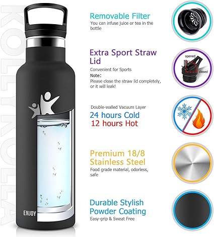 KollyKolla Thermos Flask Stainless Steel Bottle 500 Ml Black