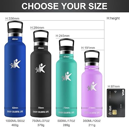 KollyKolla Thermos Flask Stainless Steel Bottle 500 Ml Black