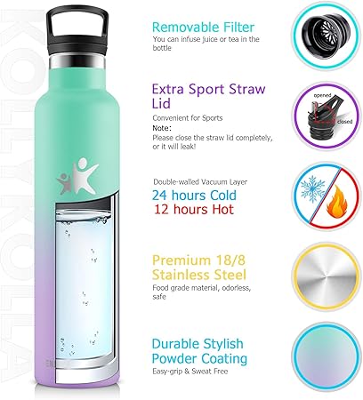 KollyKolla Thermal Bottle 1 liter, Water Bottle Without BPA, Stainless Steel