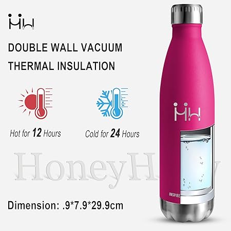 HoneyHolly Stainless Steel Water Bottle 17oz-500ML Rose Red