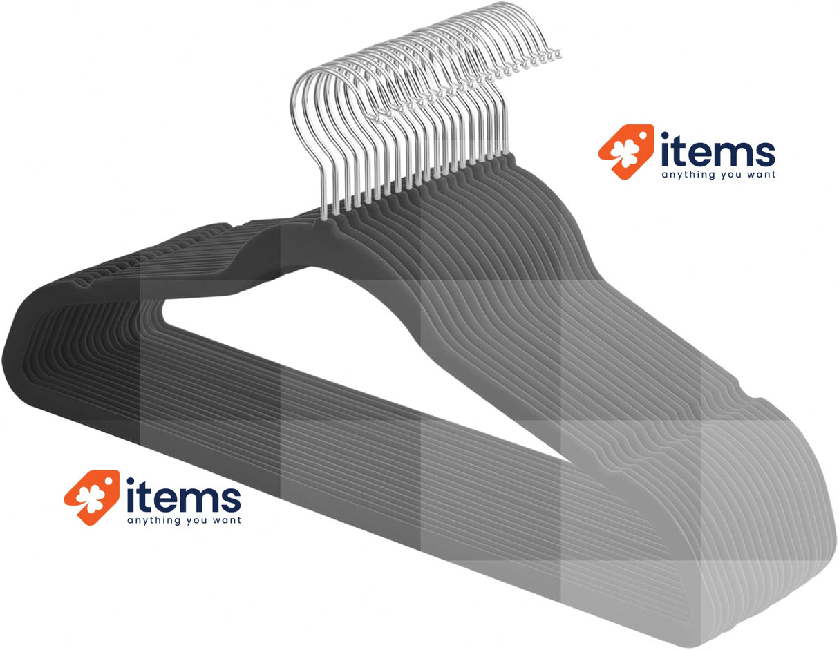 SONGMICS Set of 20 Velvet Hangers 41.5cm Wide 360° Swivel Hooks Silver & Black