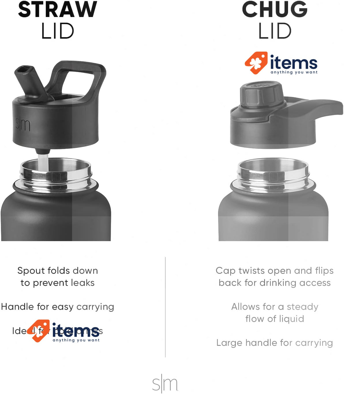 Simple Modern Water Bottle with Straw and Chug Lid 32oz Graphite