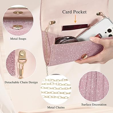 Asvert Evening Bag, Women's Elegant Clutch Bag Pink