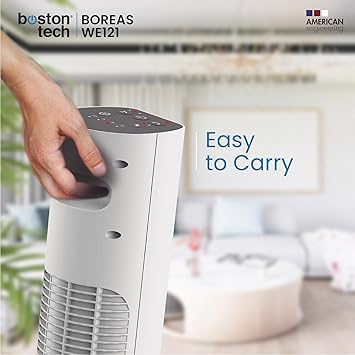 Boreas Tower Fan: Remote Control, Timer up to 7.5 Hours Touch Buttons White