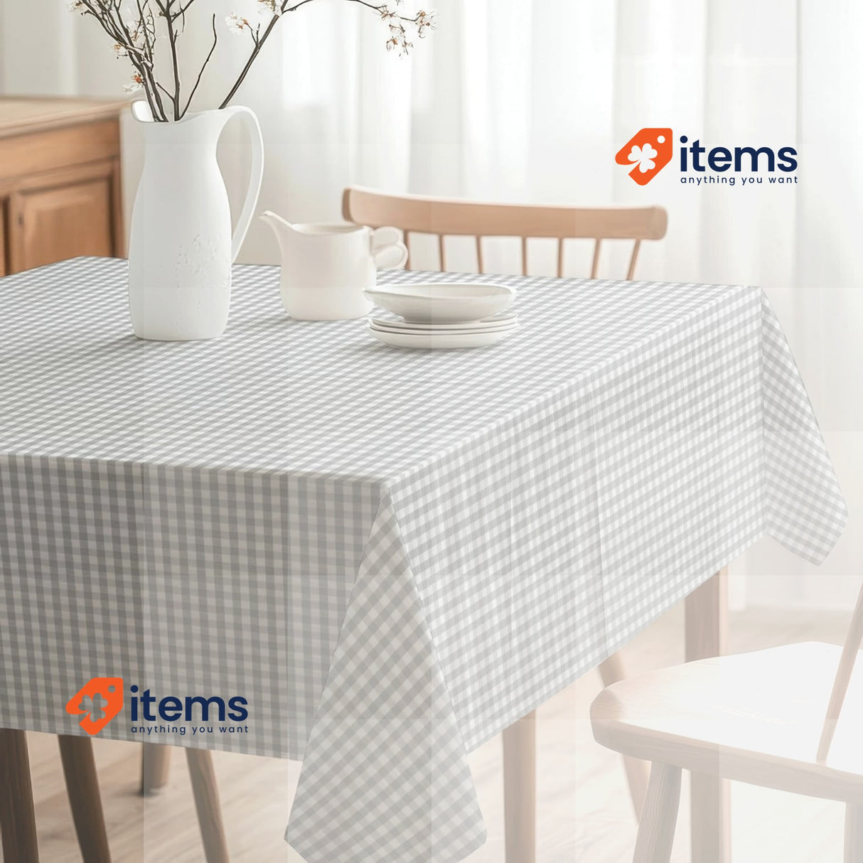 Martina Home Small Tablecloth 100 x 140 Grey and White Checkered Teflon Coating