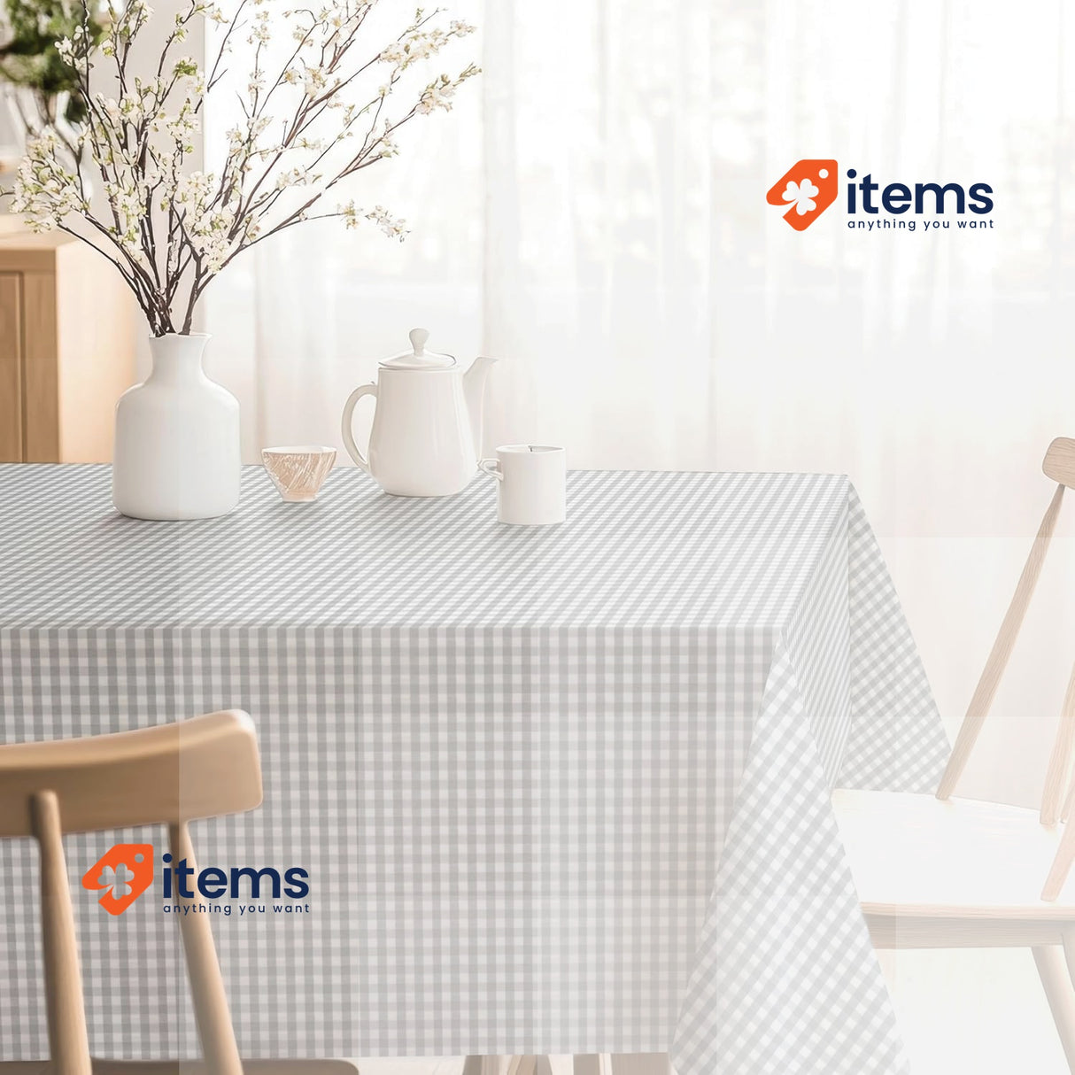 Martina Home Small Tablecloth 100 x 140 Grey and White Checkered Teflon Coating